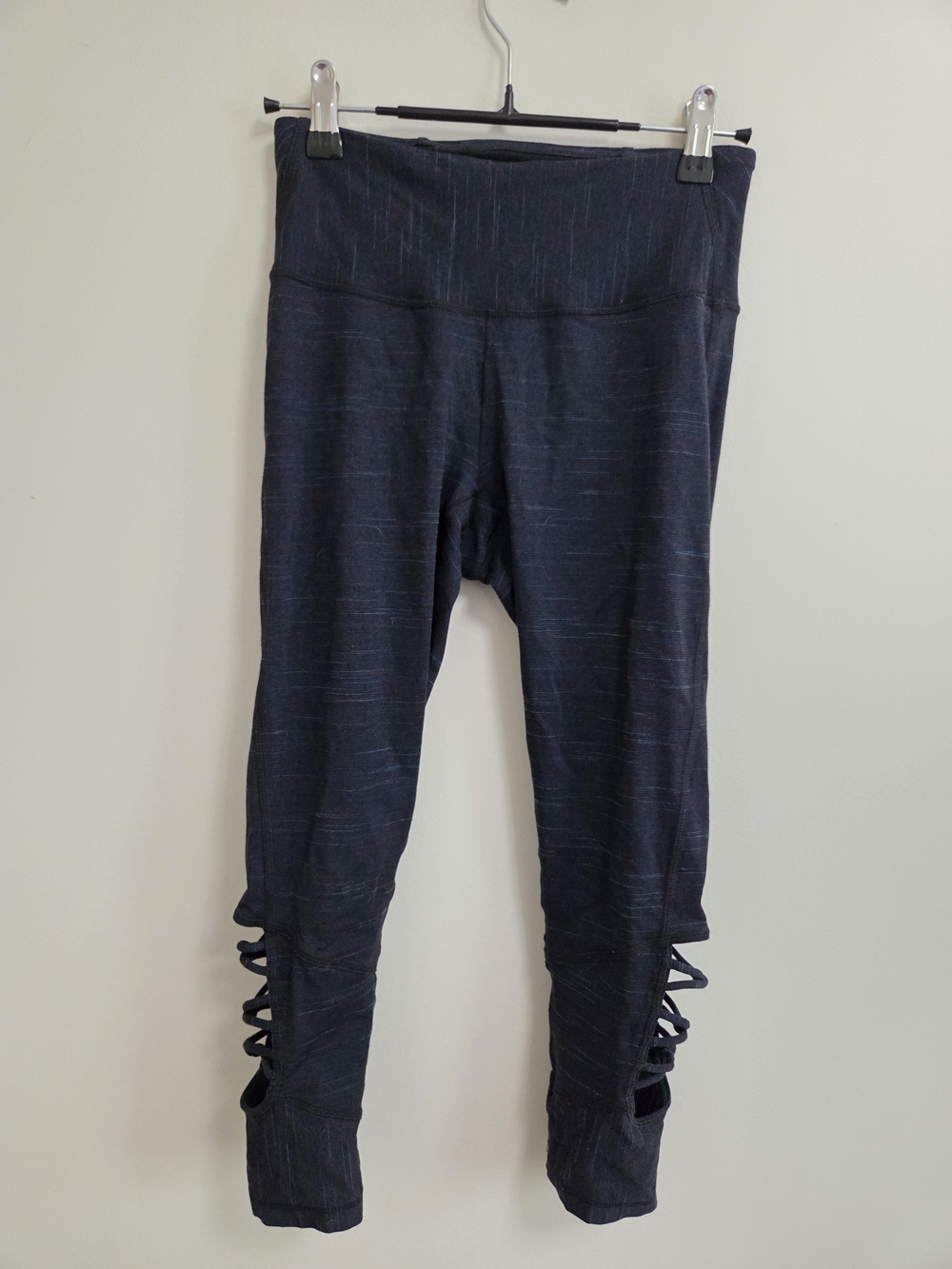 Prana Black Heathered Active Leggings with Teal Trim